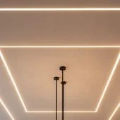 Twin linear LED profile false ceiling with chandelier